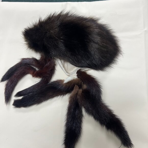 Vintage Mink Fur Hat with Tails-Brown-Real Fur–Repair Display Cosplay Halloween main image 6